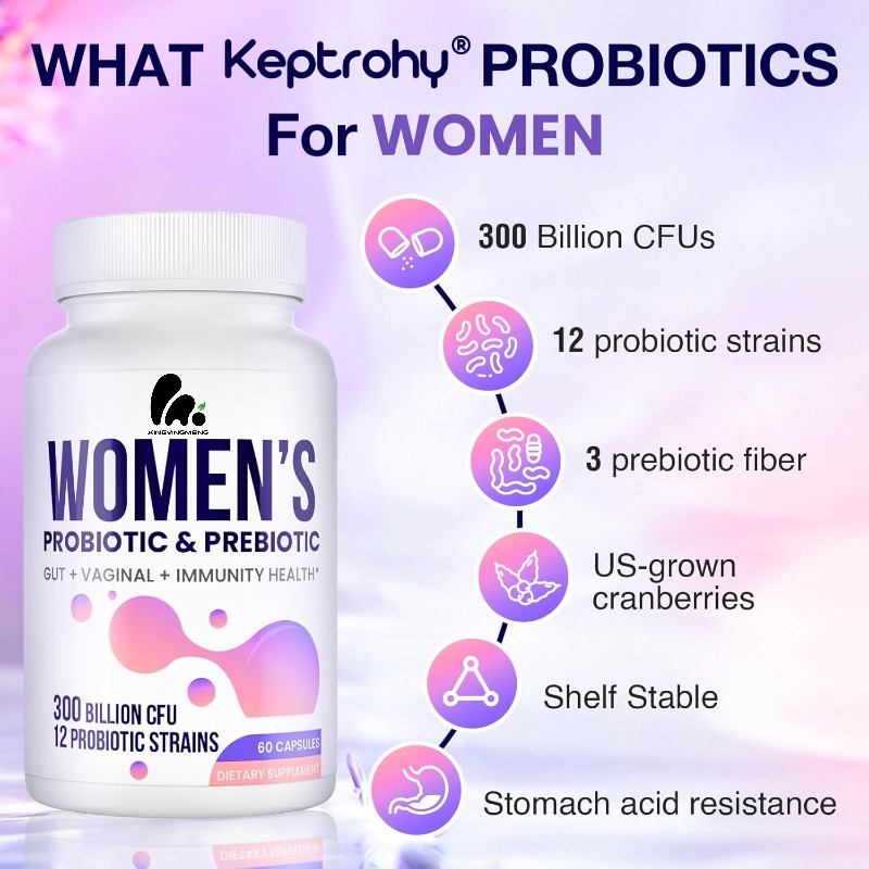 Probiotic 60 Billion - 女性用膣内プロバイオティクス - 3000億CFU プレバイオティクス、クランベリー、膣、尿路、消化器、免疫の健康、60カプセル