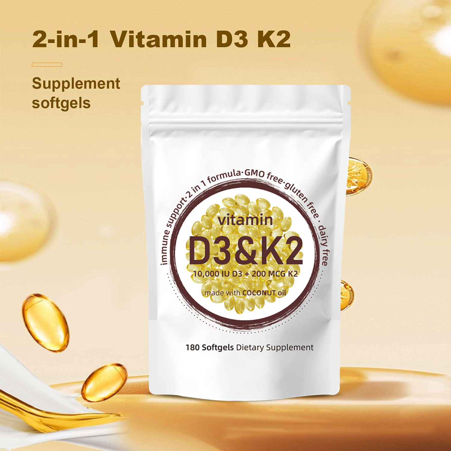Vitamin D3 K2 Drop - ビタミンD3 K2ソフトジェル - ビタミンD3 10000IU &