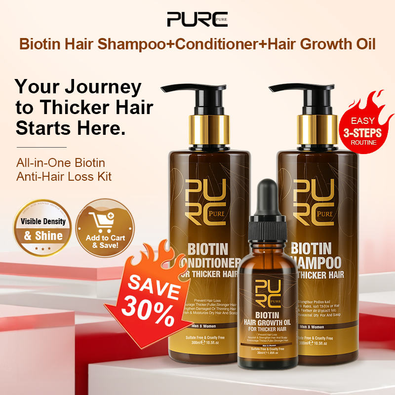 Biotin Hair Growth - PURC ビオチン育毛オイルシャンプーコンディショナーセット ケラチンスムージング 育毛剤 男女兼用 ヘアケア製品