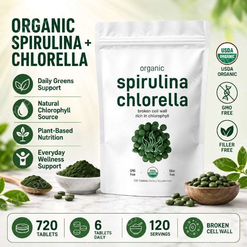 Spirulina Tablet Organic - オーガニック スピルリナ クロレラ タブレット デイリーグリーンズサポート 植物性栄養