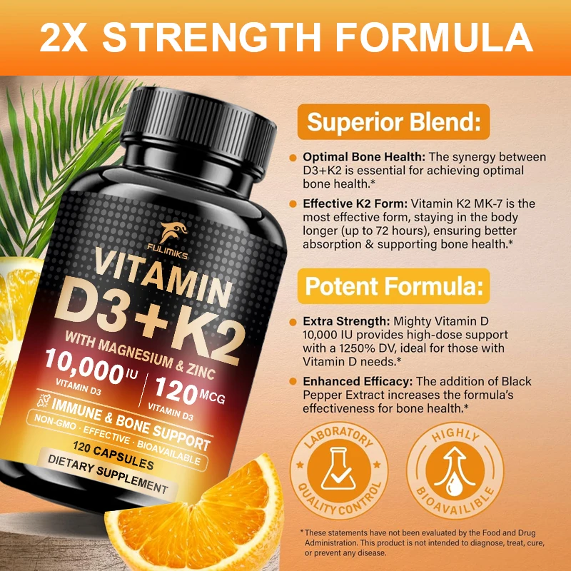 10000IU ビタミンD3 K2サプリメント、マグネシウム - Vitamin D3 K2 Drop のレビューと価格