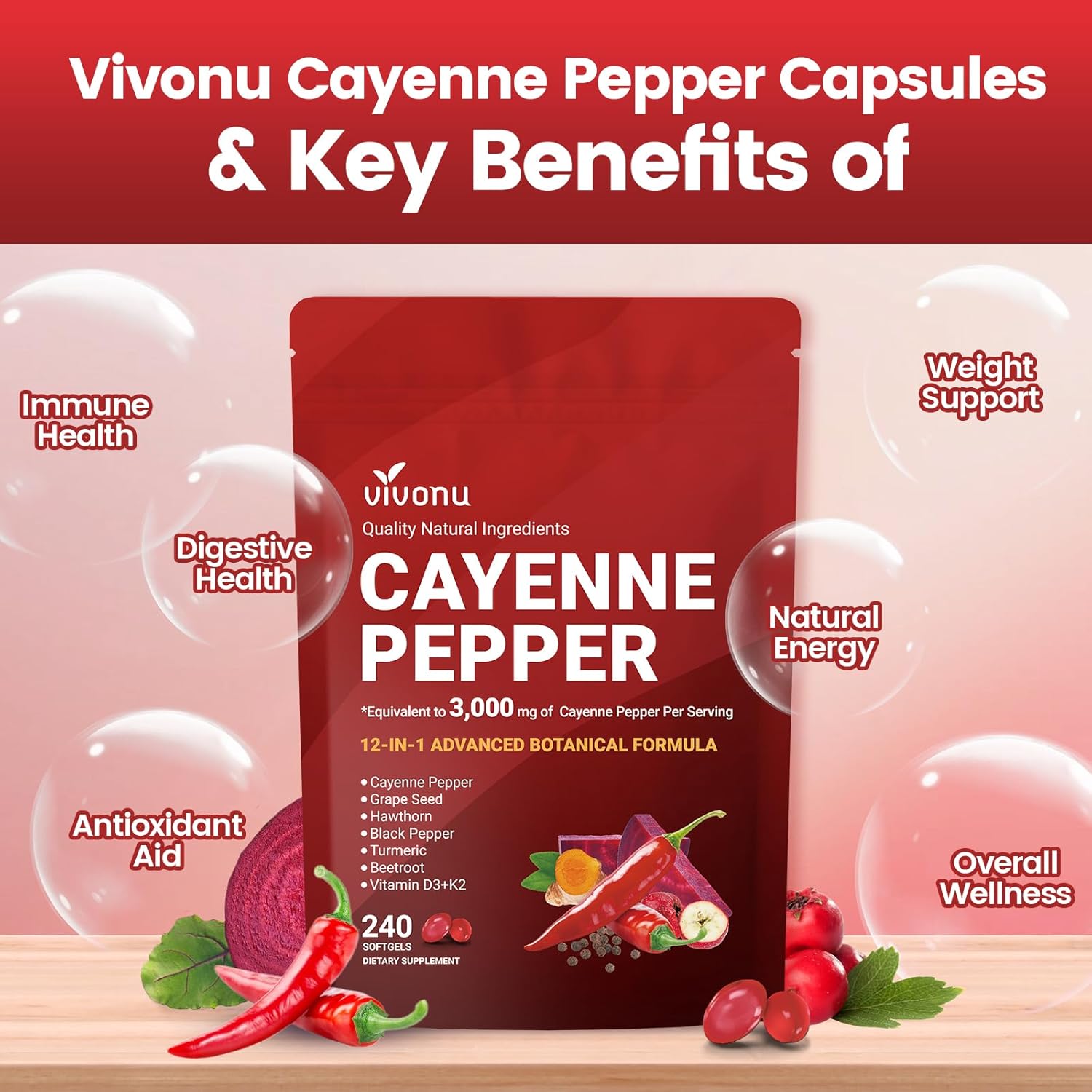 VivoNu カイエンペッパーソフトジェルサプリメント、脚の - Vitamin D3 K2 Drop のレビューと価格