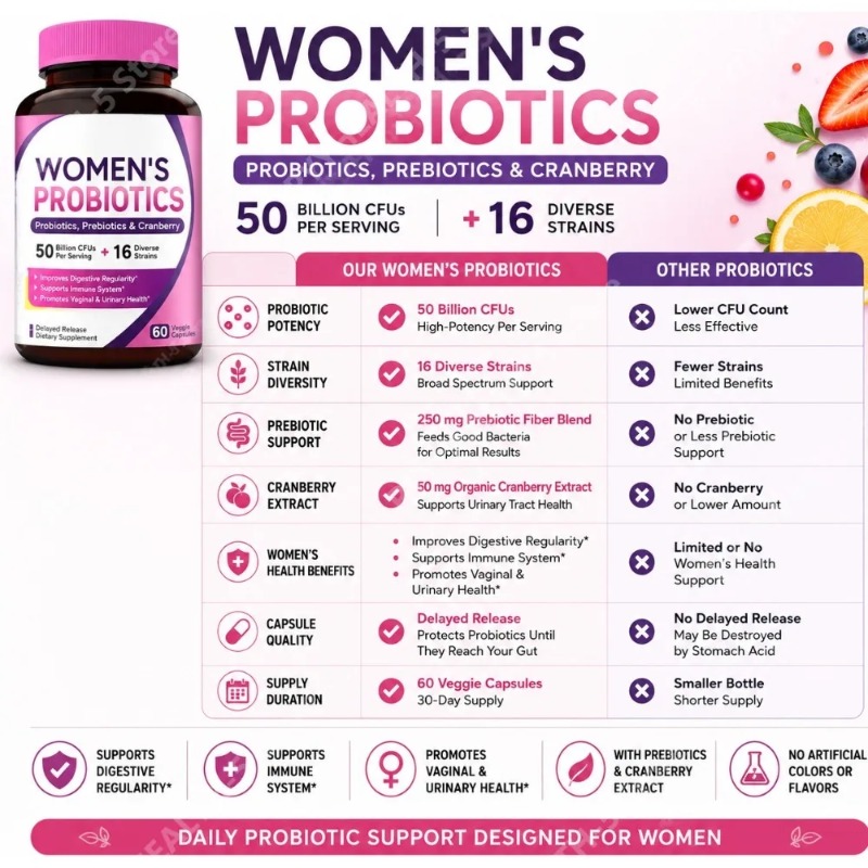 女性用プロバイオティクス 500億CFU 16株 プレバイオ - Probiotic 60 Billion のレビューと価格